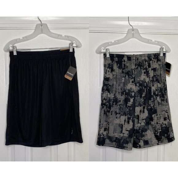 Lot Of 2‎ Reebok Youth Performance Athletic Shorts Black And Camo Large New - Picture 1 of 12